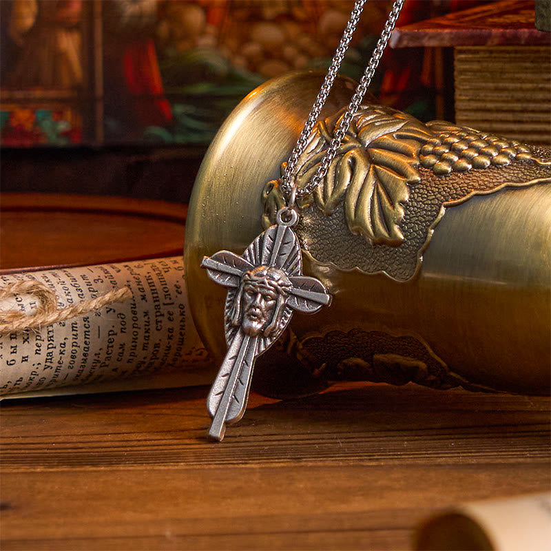 Christiandiscipleshop Retro Style Jesus Icon Cross Faith Blessed Crucifix Pendant Necklace