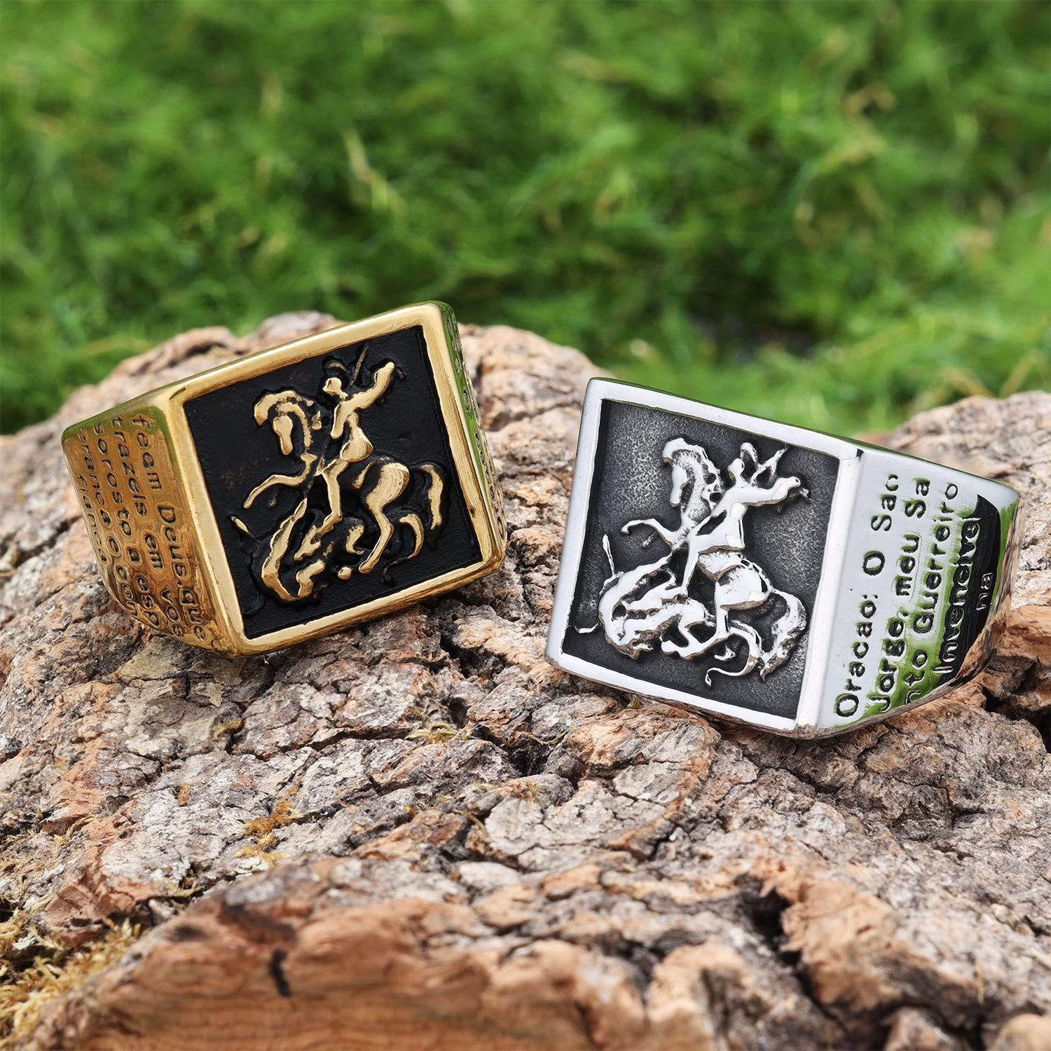 Christiandiscipleshop Retro Classic Style St. George Warrior Slave the Dragon Divine Protection Ring