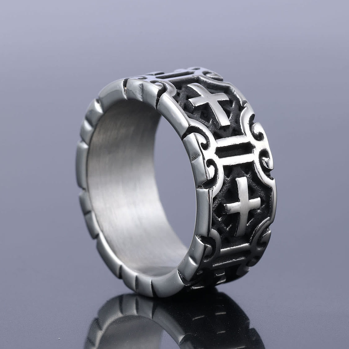 Christiandiscipleshop Retro Style Cross Engraved Stainless Steel Faith Protection Ring