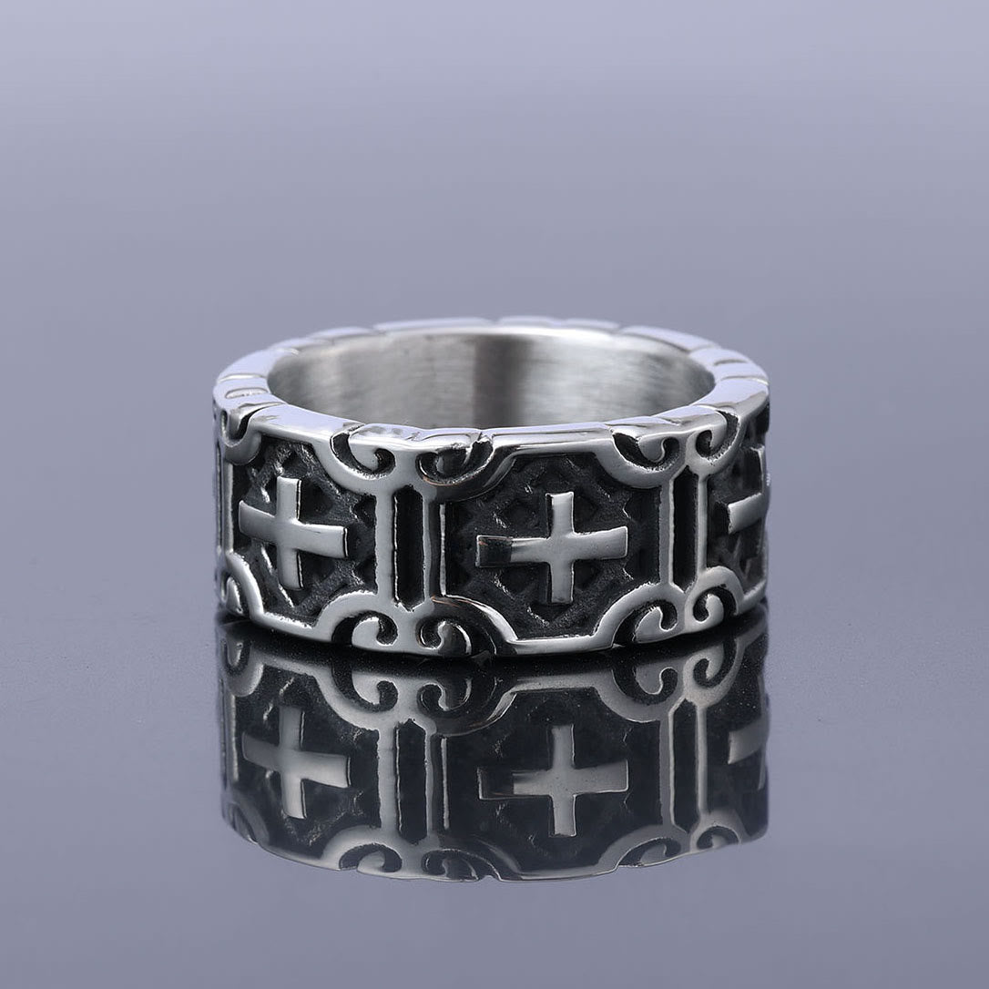 Christiandiscipleshop Retro Style Cross Engraved Stainless Steel Faith Protection Ring