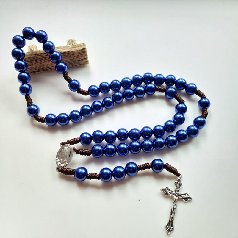 Christiandiscipleshop Our Lady & Crucifix of 10mm Round Blue/Black Acrylic Nylon Cord Rosary