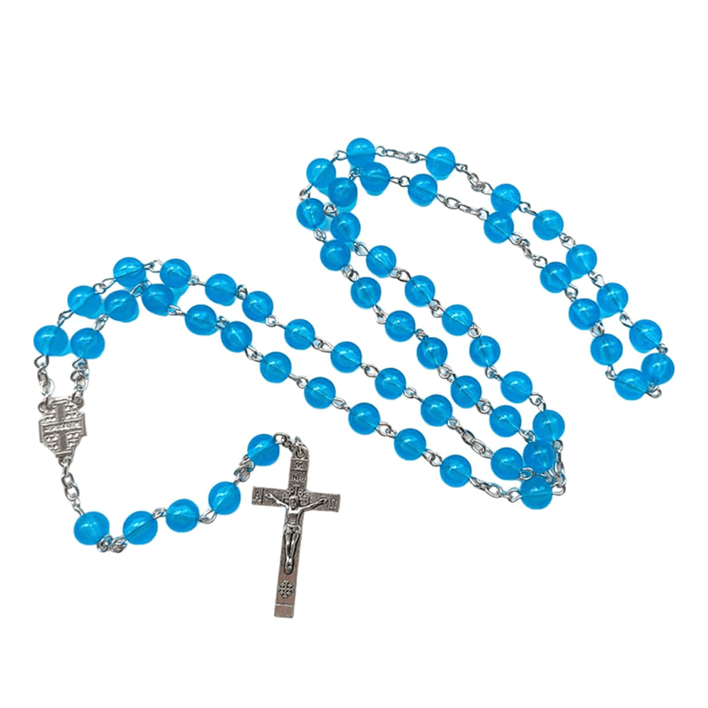 christiandiscipleshop Jerusalem Medal & Crucifix of 8mm Round Blue Acrylic Alloy Chain Rosary