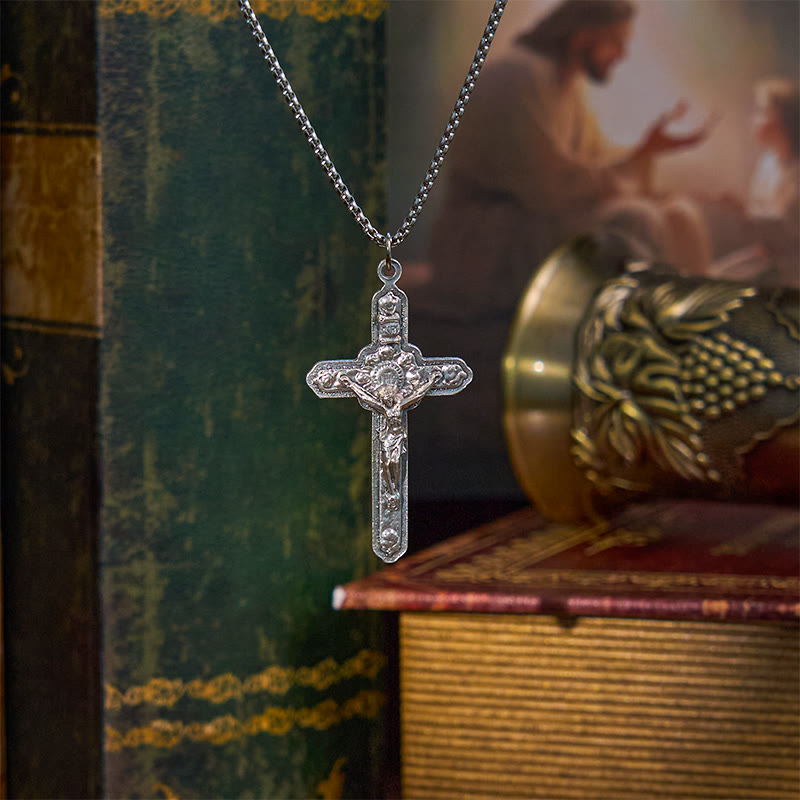 Christiandiscipleshop Retro Style Old Craft Jesus Crucifix Angels-Surrounded Pendant Necklace