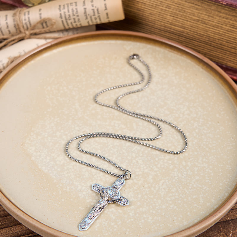 Christiandiscipleshop Retro Style Old Craft Jesus Crucifix Angels-Surrounded Pendant Necklace