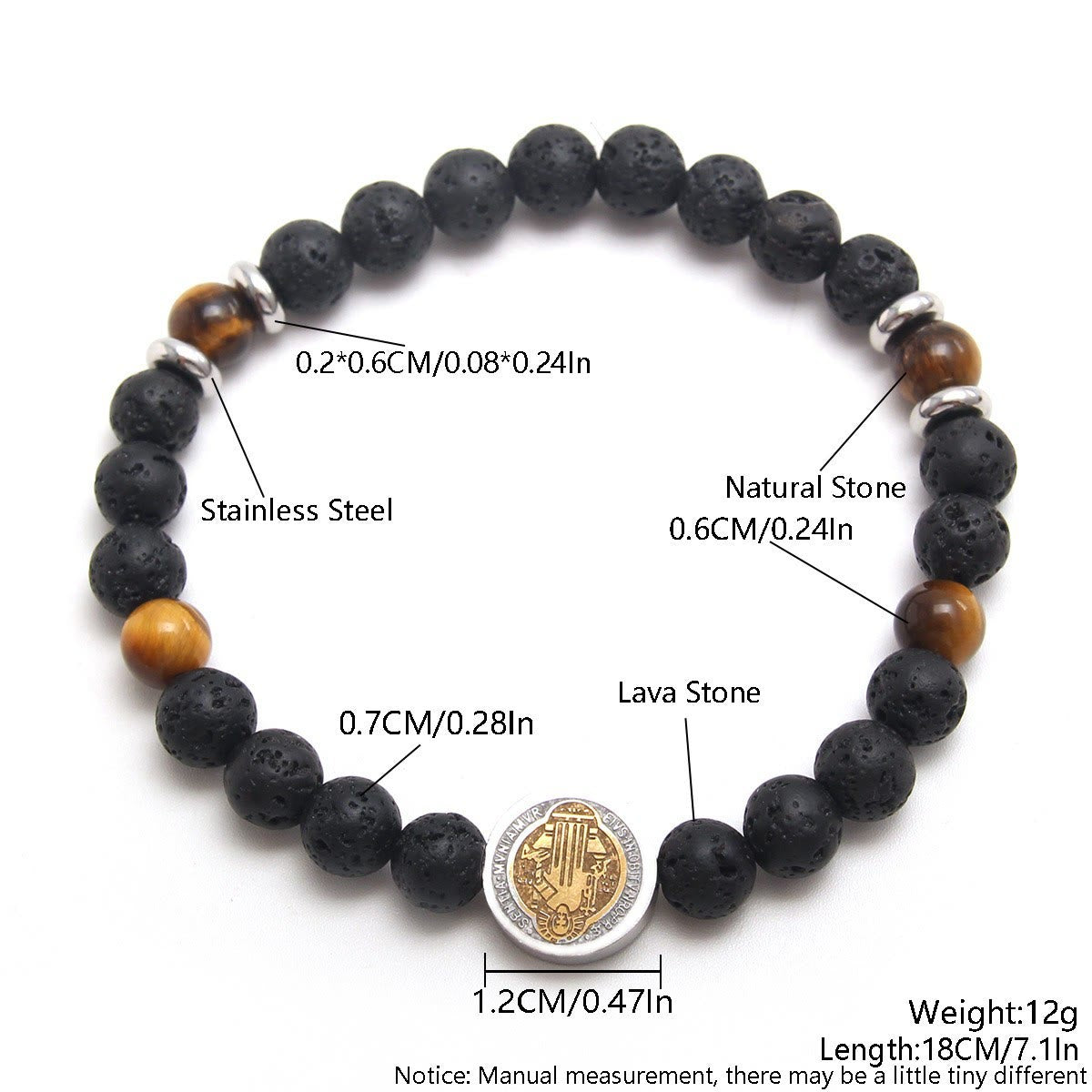 christiandiscipleshop Volcanic Stone Yellow Tiger Eye St. Benedict Bracelet