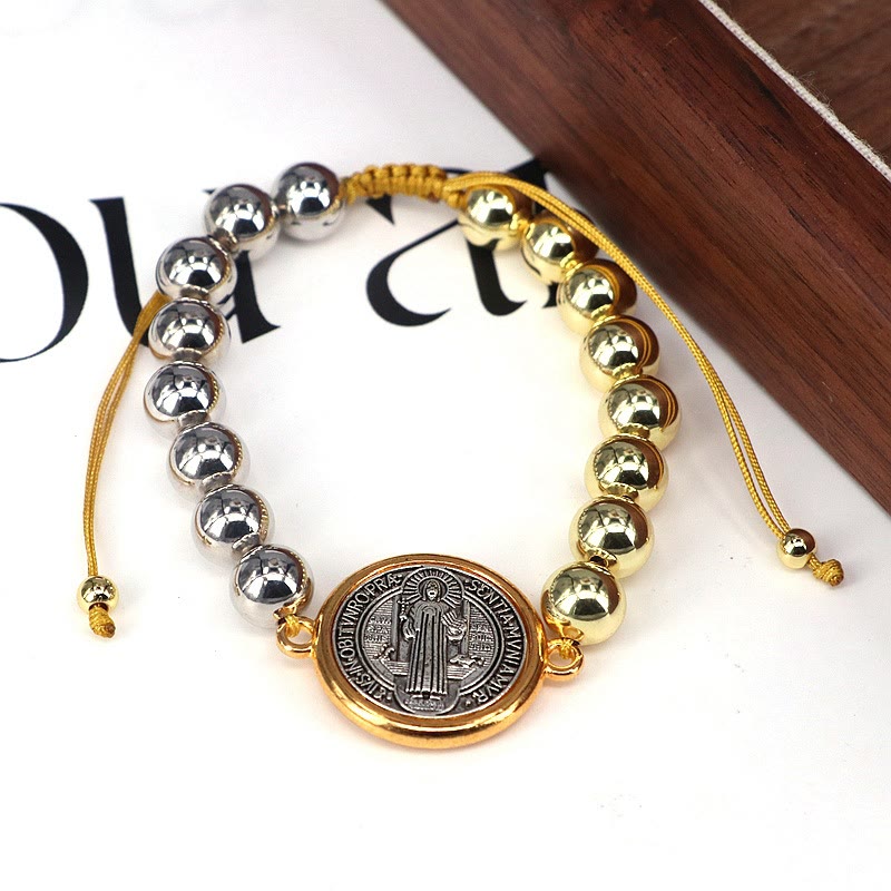 Christiandiscipleshop Copper Beads St. Benedict Medal Two-tone Color Adjustable Bracelet