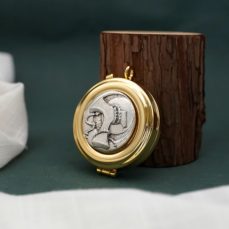 Christiandiscipleshop Gold-Plated Pyx with Tau Symbol–Sacred Vessel for the Holy Eucharist