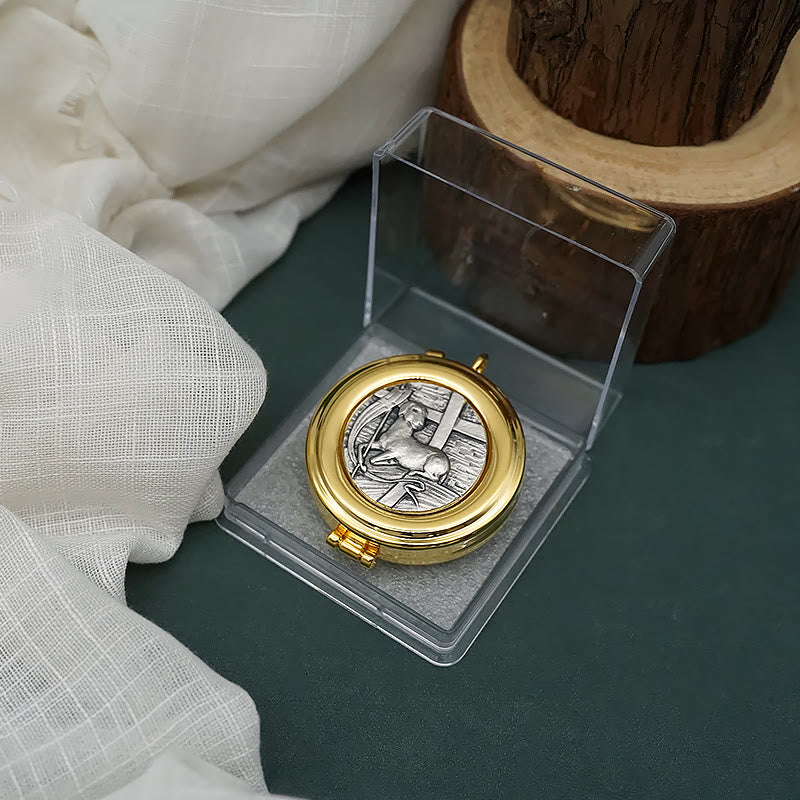 Christiandiscipleshop Gold-Plated Pyx with Lamb Statue–Sacred Vessel for the Holy Eucharist
