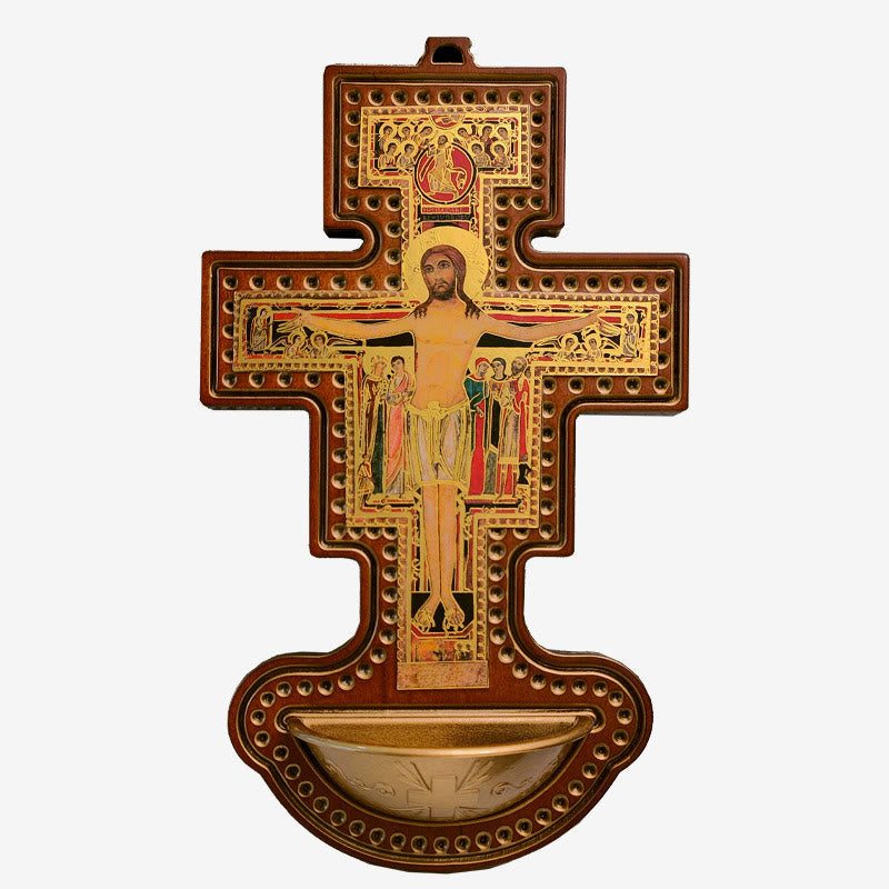 Christiandiscipleshop Damian Holy Water Font Station of the Cross Olive Wood Cross
