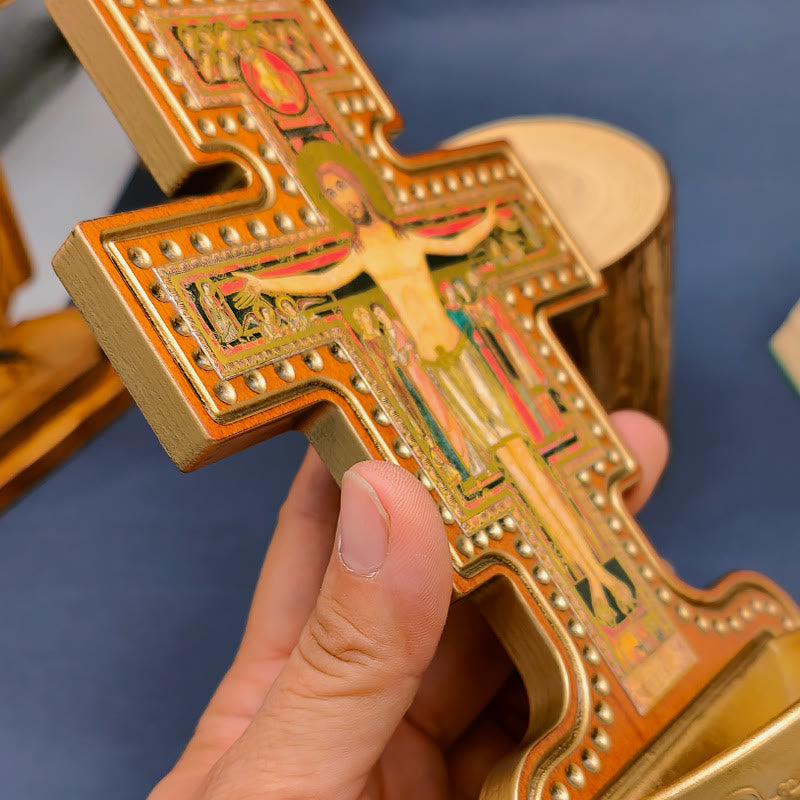 Christiandiscipleshop Damian Holy Water Font Station of the Cross Olive Wood Cross