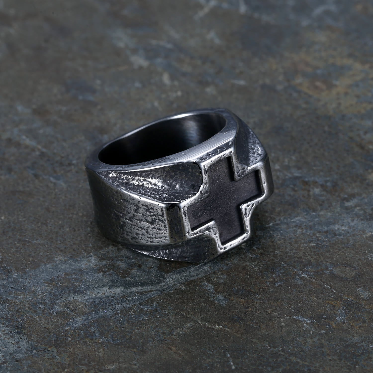 christiandiscipleshop Heavy Metals Style Cross Engraved Stainless Steel Faith Ring