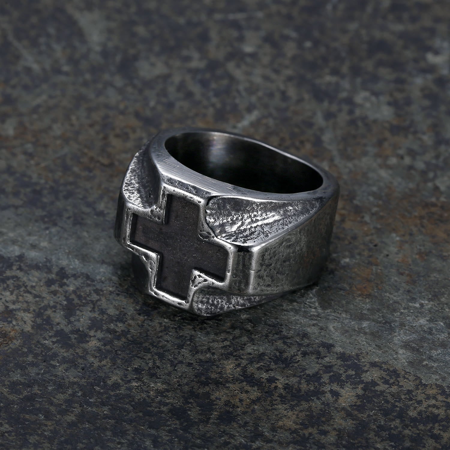 christiandiscipleshop Heavy Metals Style Cross Engraved Stainless Steel Faith Ring