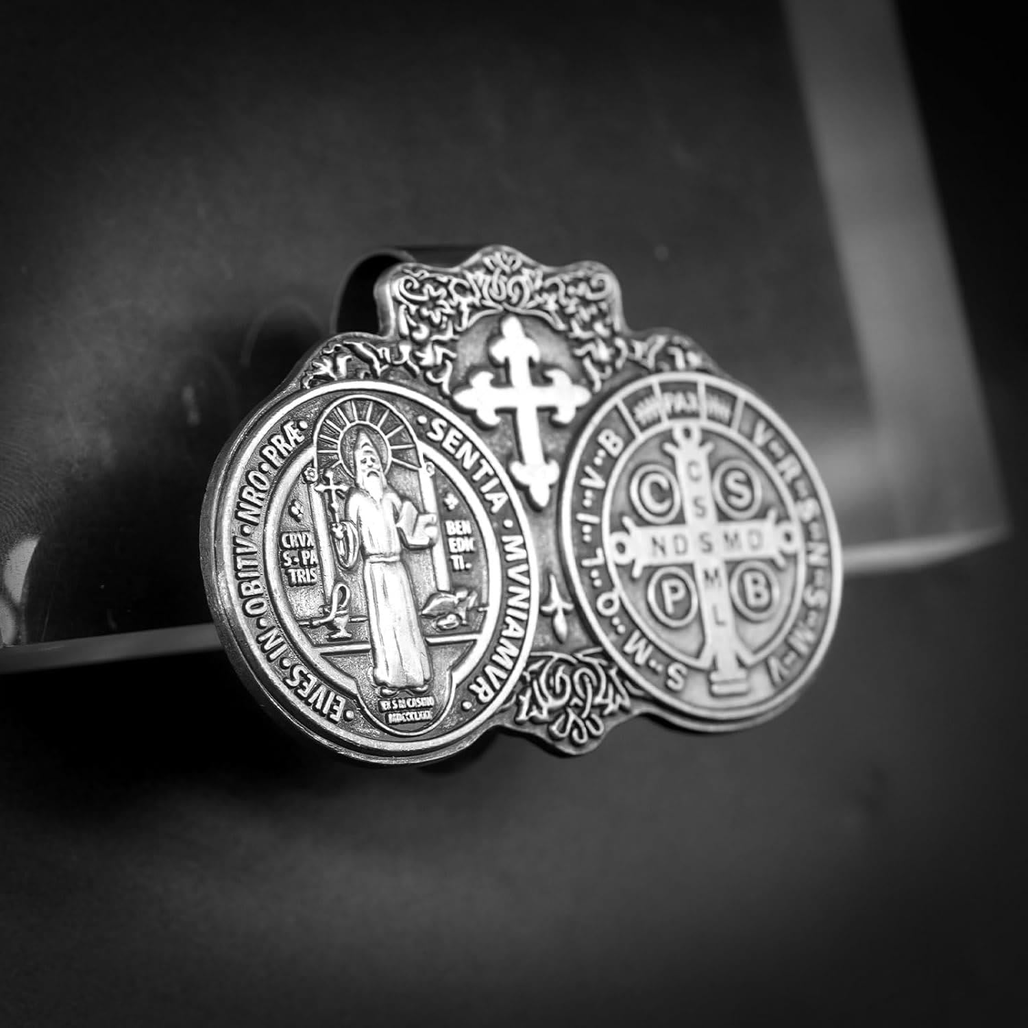 Christiandiscipleshop St. Benedict Protect Your Journey Two Medals Metal Visor Clips