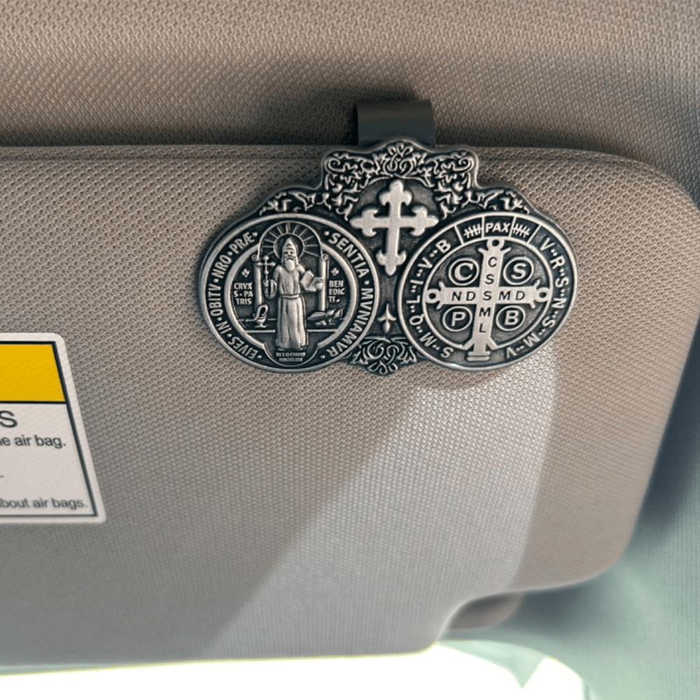 Christiandiscipleshop St. Benedict Protect Your Journey Two Medals Metal Visor Clips
