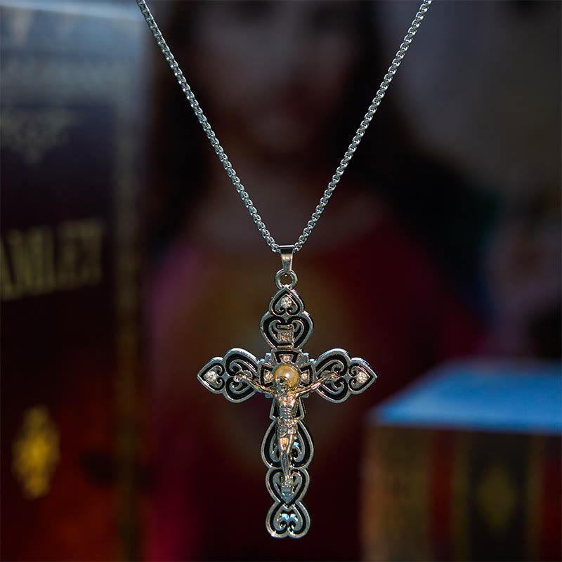 Christianartworkshop 6 Color 3 Gemstones-Set of Trinity Crucifix with Pearl Behind Pendant Necklace