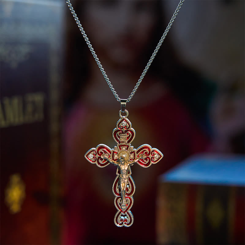 Christianartworkshop 6 Color 3 Gemstones-Set of Trinity Crucifix with Pearl Behind Pendant Necklace