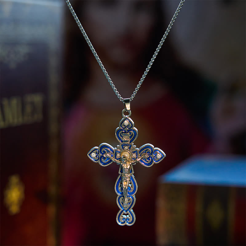 Christianartworkshop 6 Color 3 Gemstones-Set of Trinity Crucifix with Pearl Behind Pendant Necklace