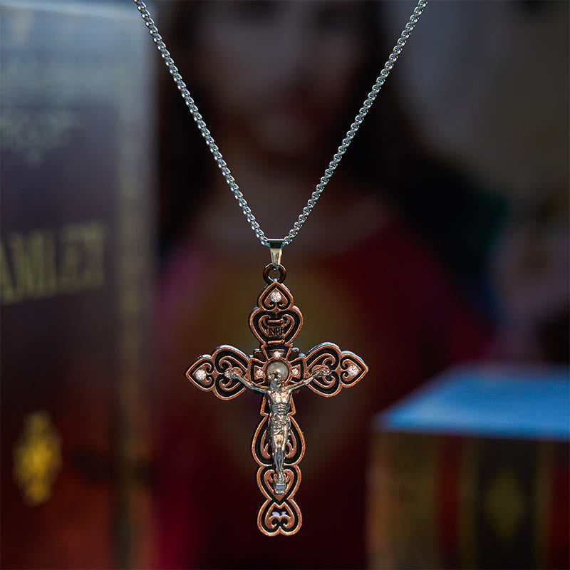 Christianartworkshop 6 Color 3 Gemstones-Set of Trinity Crucifix with Pearl Behind Pendant Necklace