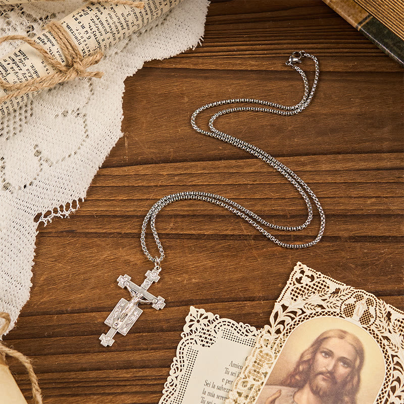 Christiandiscipleshop Exclusive Craft Jesus Crucifix with Angels Blessing Pendant Necklace
