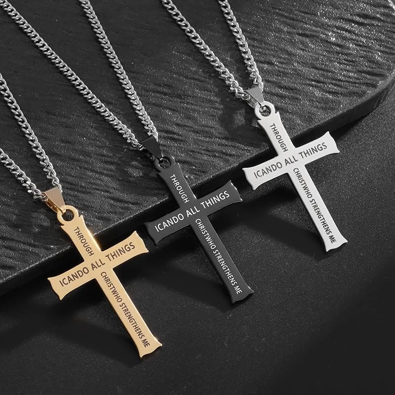christiandiscipleshop Minimalist Style "I CAN DO ALL THINGS" Icon Cross Faith Pendant Necklace