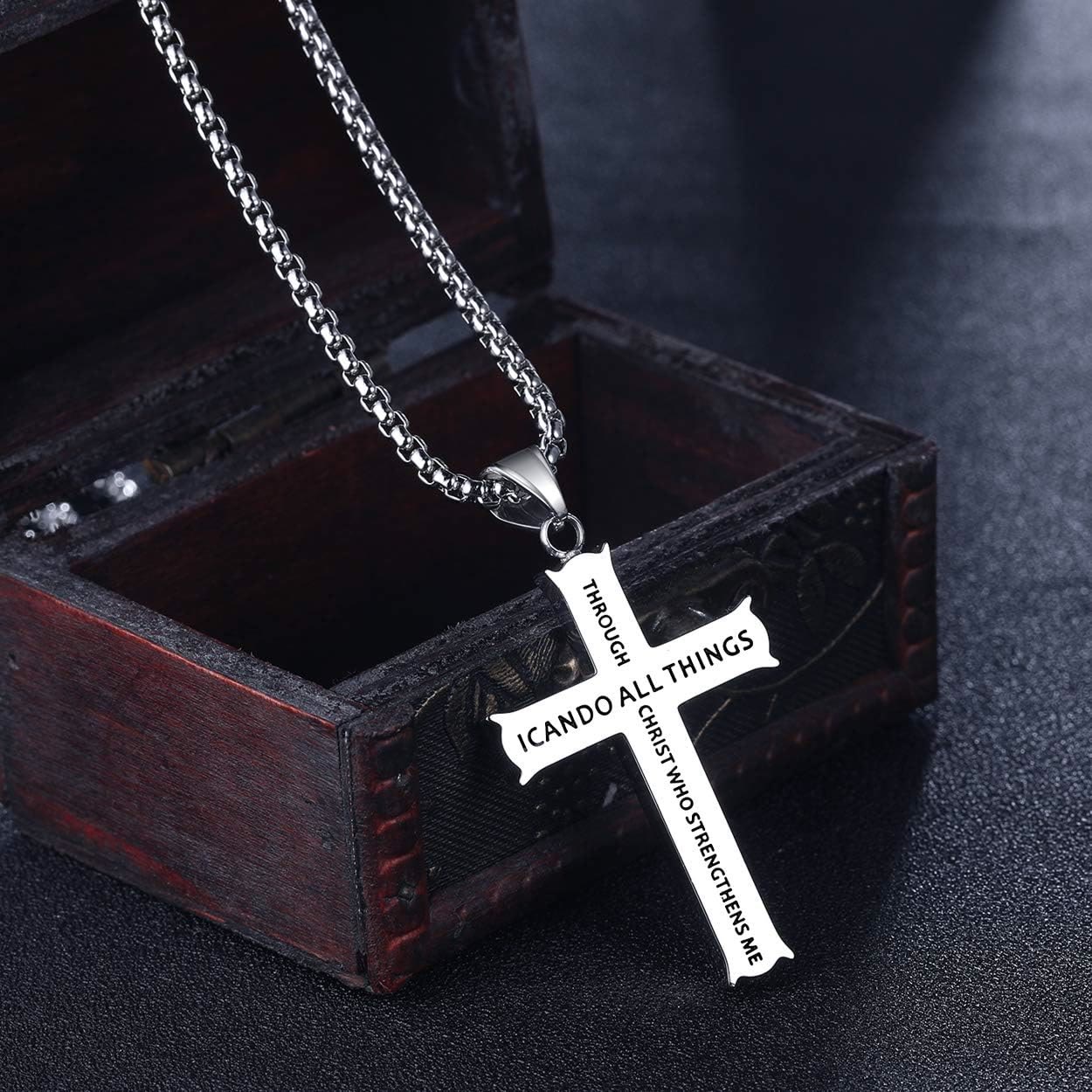 christiandiscipleshop Minimalist Style "I CAN DO ALL THINGS" Icon Cross Faith Pendant Necklace