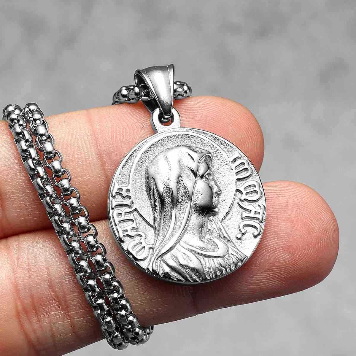 Christiandiscipleshop Classic Style Jesus & Mary Double-sides Icon Faith Pendant Necklace