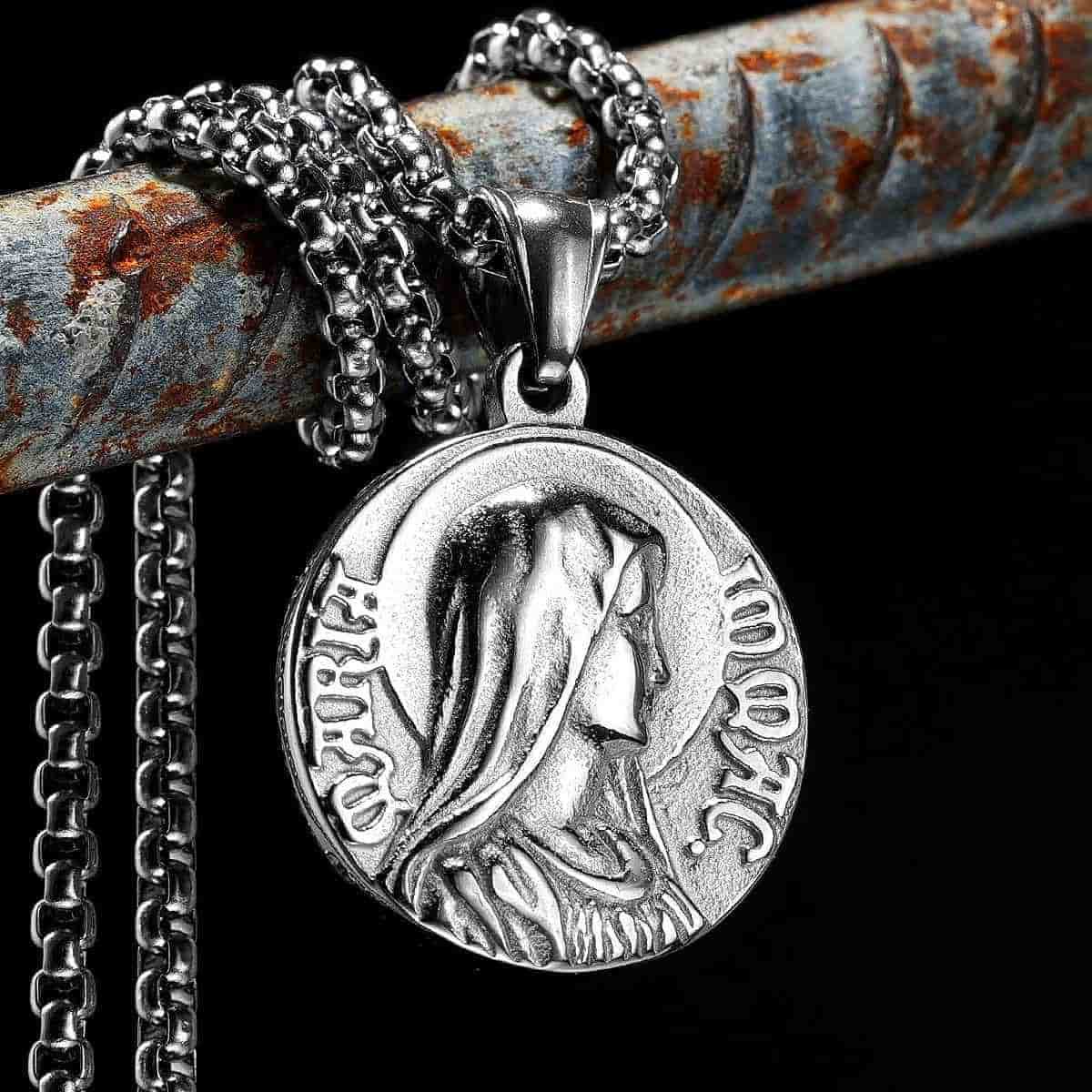 Christiandiscipleshop Classic Style Jesus & Mary Double-sides Icon Faith Pendant Necklace