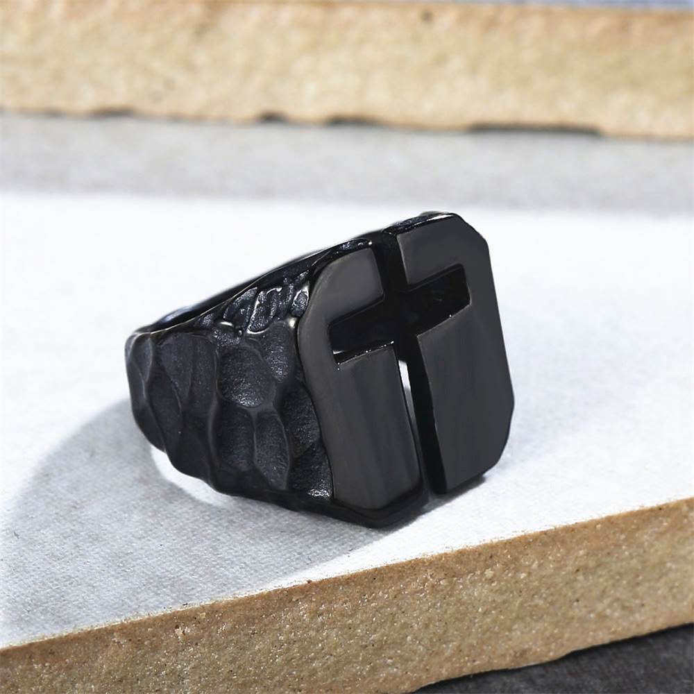 Christianartworkshop 3 Colors Minimalist Style Cross Engraved Stainless Steel Faith Ring