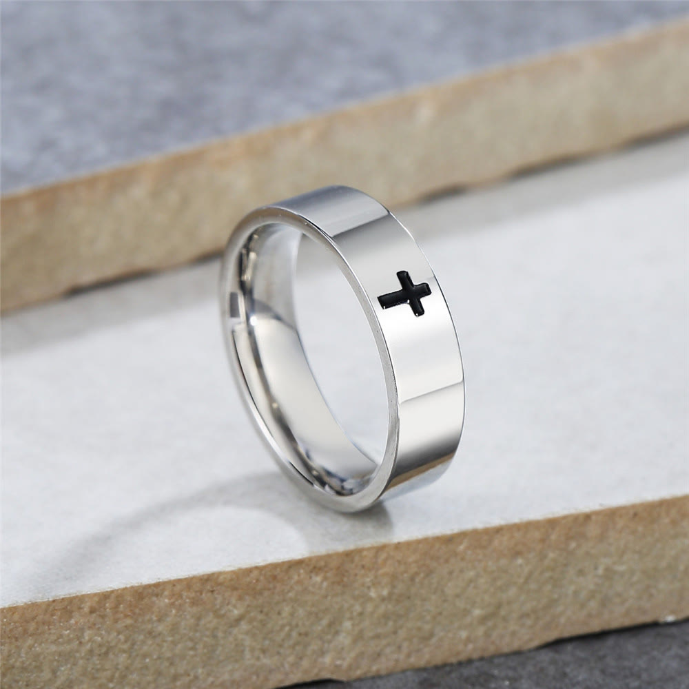 christiandiscipleshop Minimalist Style Glossy Cross Engraved Titanium Faith Ring