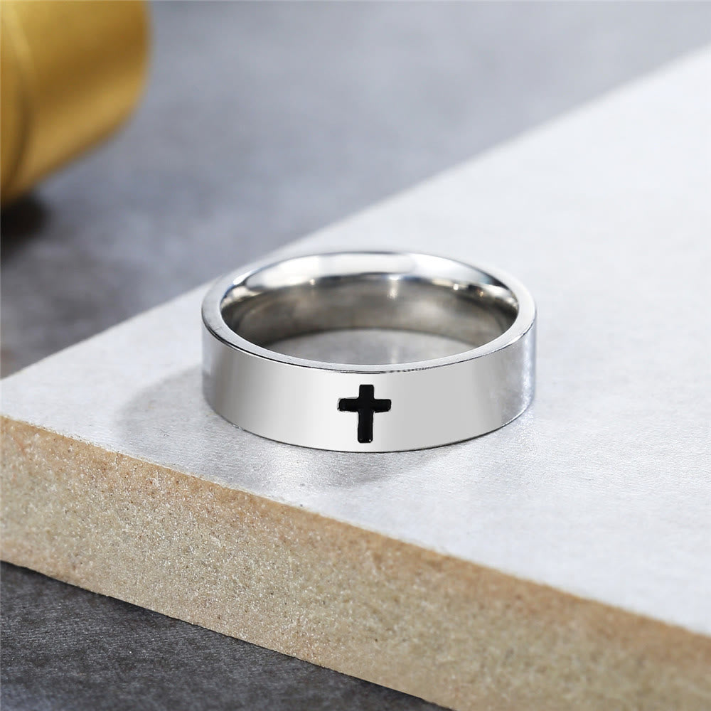 christiandiscipleshop Minimalist Style Glossy Cross Engraved Titanium Faith Ring