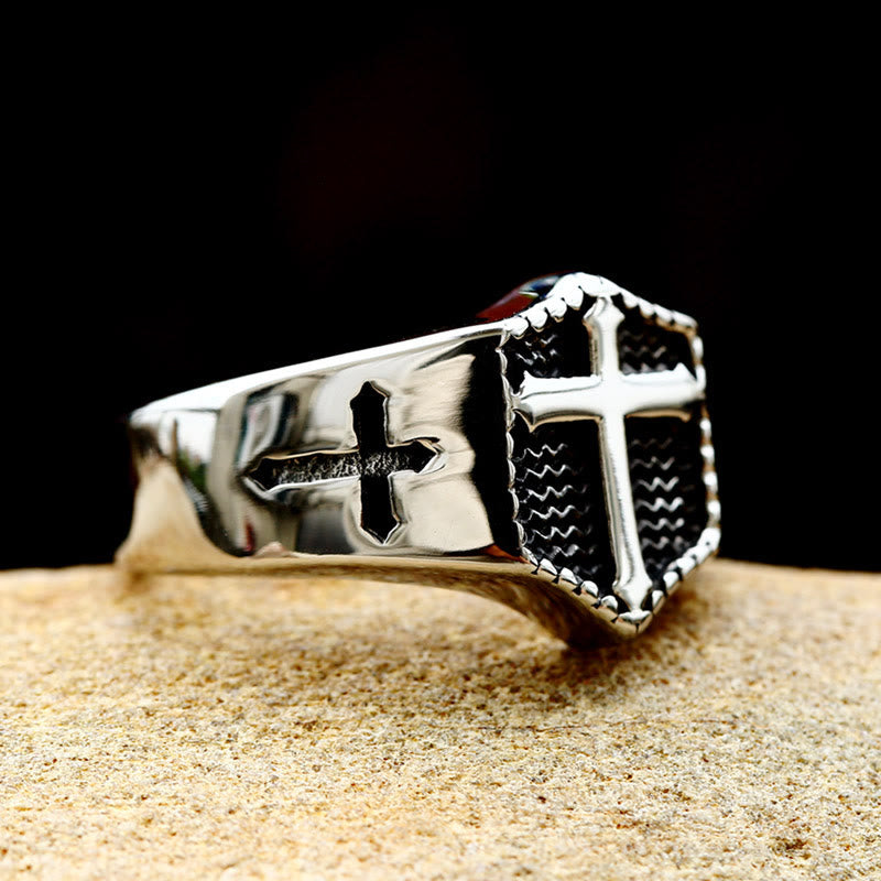 Christiandiscipleshop Retro Minimalist Style Cross Engraved Stainless Steel Faith Ring