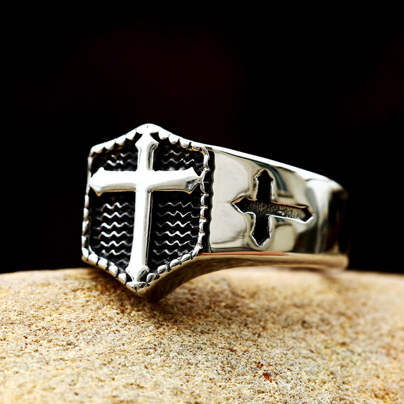 Christiandiscipleshop Retro Minimalist Style Cross Engraved Stainless Steel Faith Ring