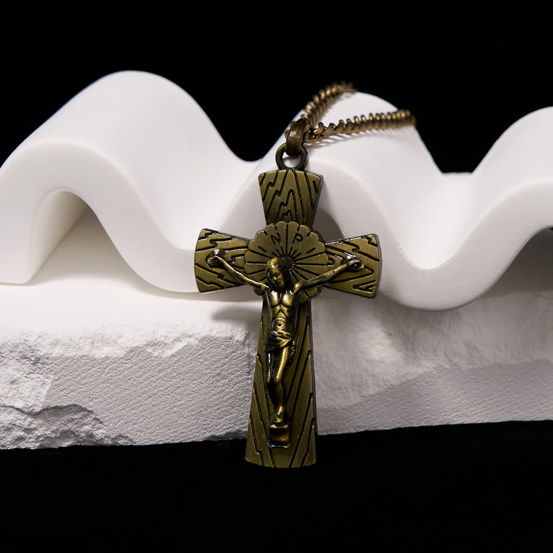 Christiandiscipleshop Retro Style Tree Pattern Jesus Cross Titanium Steel Pendant Necklace