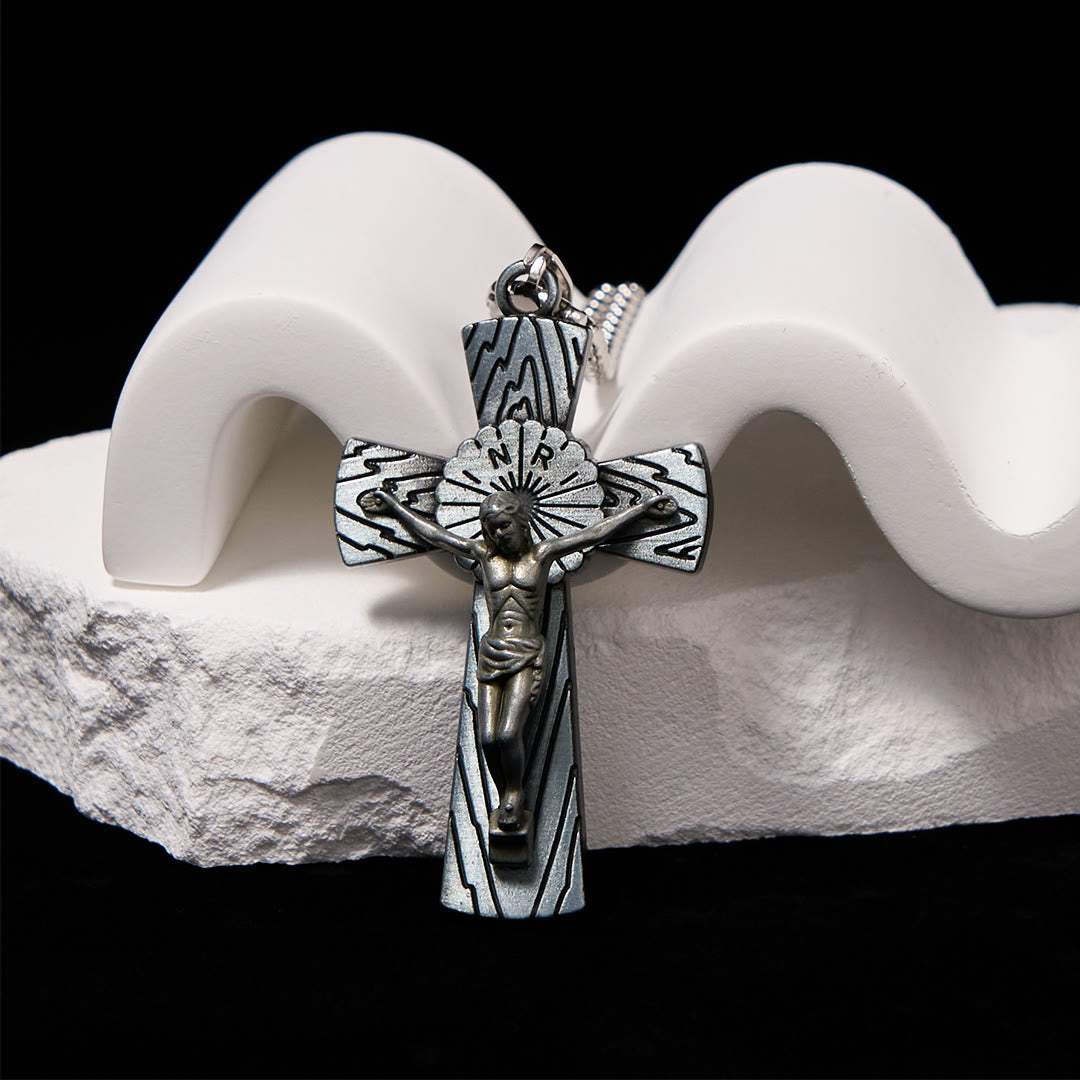 Christiandiscipleshop Retro Style Tree Pattern Jesus Cross Titanium Steel Pendant Necklace