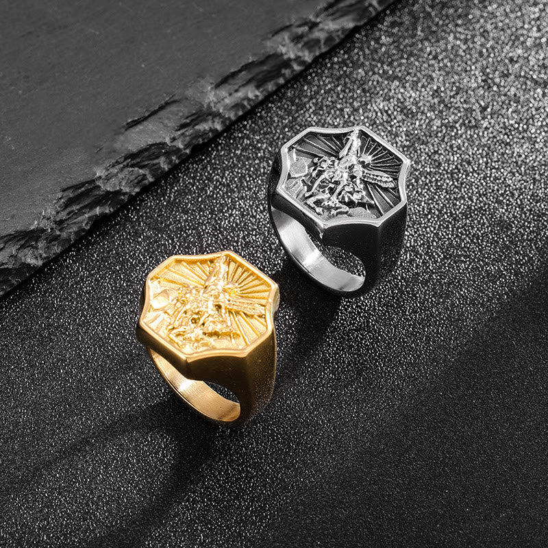 Christiandiscipleshop Exclusive Crafted Archangel St. Michael Ring - Expression of Daily Faith
