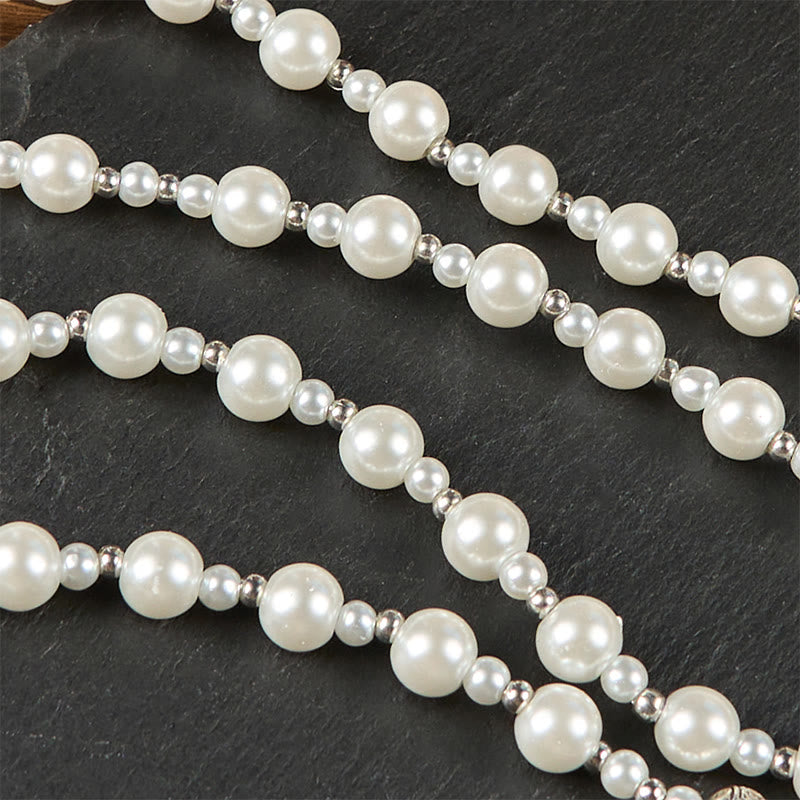 christiandiscipleshop Miraculous Medal & Crucifix of 8mm White  Pearl Ball Prayer Beads Rosary