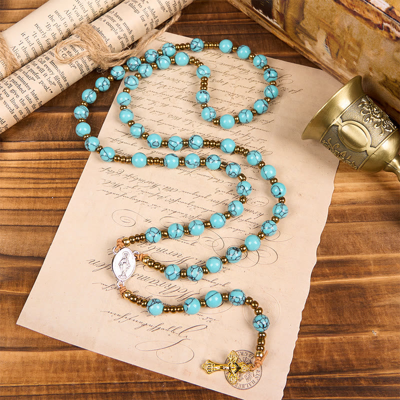 christiandiscipleshop Miraculous Medal & Crucifix of 8 mm Round Blue Acrylic Nylon Cord Rosary