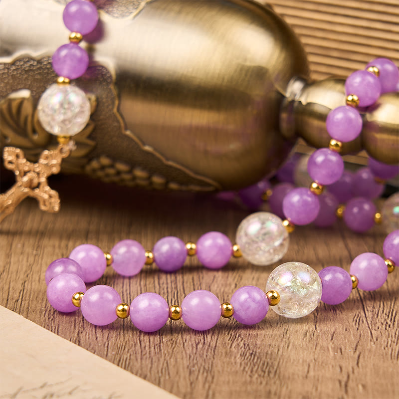 christiandiscipleshop Miraculous Medal & Crucifix of 8mm Purple Round Beads Handmade Rosary