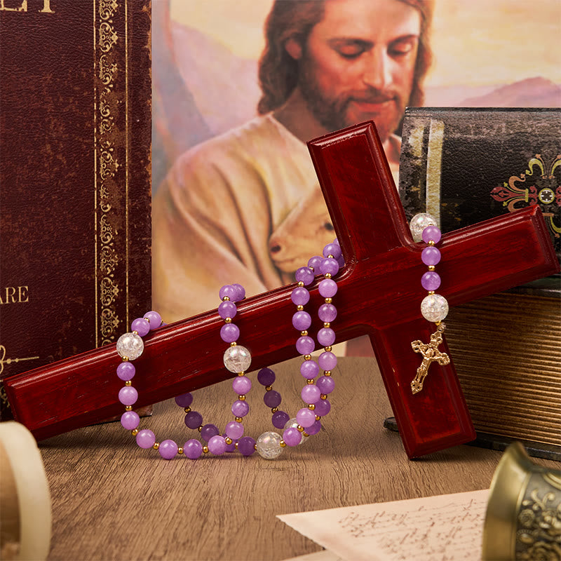christiandiscipleshop Miraculous Medal & Crucifix of 8mm Purple Round Beads Handmade Rosary