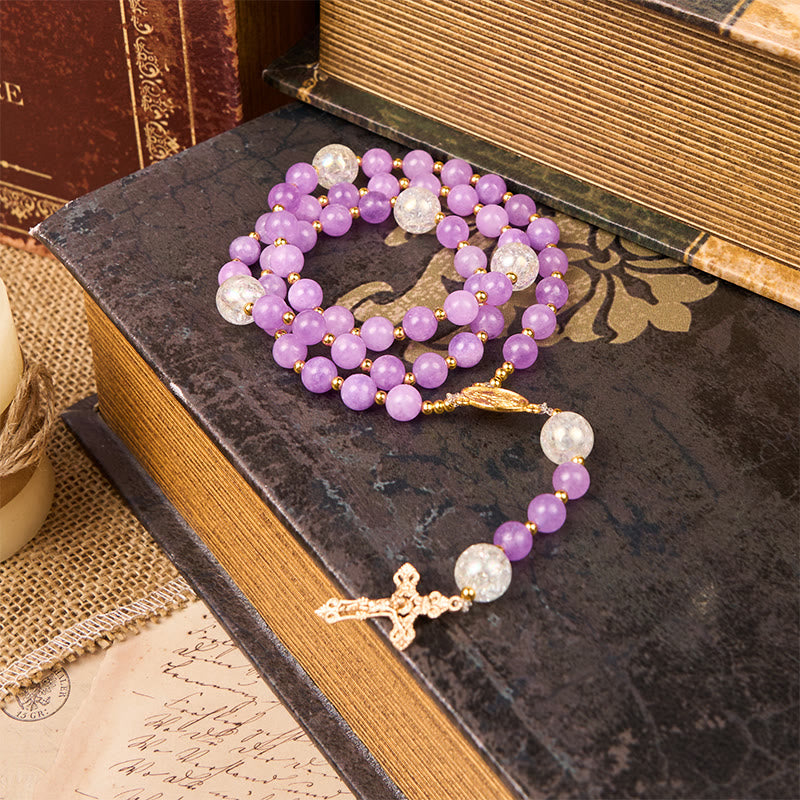 christiandiscipleshop Miraculous Medal & Crucifix of 8mm Purple Round Beads Handmade Rosary
