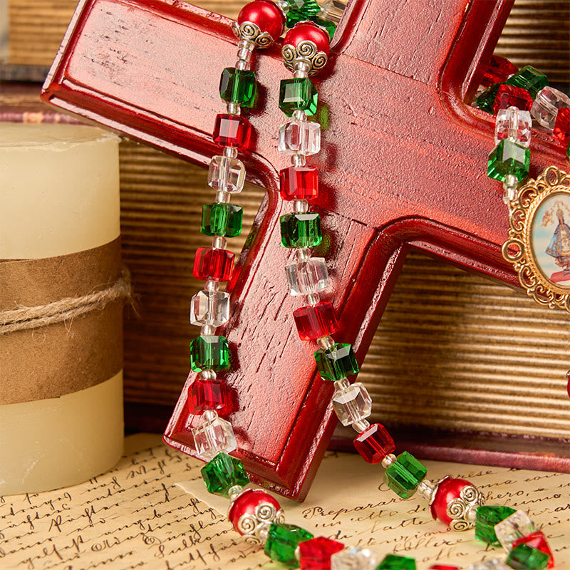 Christiandiscipleshop Our Lady of Guadalupe & Crucifix of 8mm Tricolor Beaded Handmade Rosary