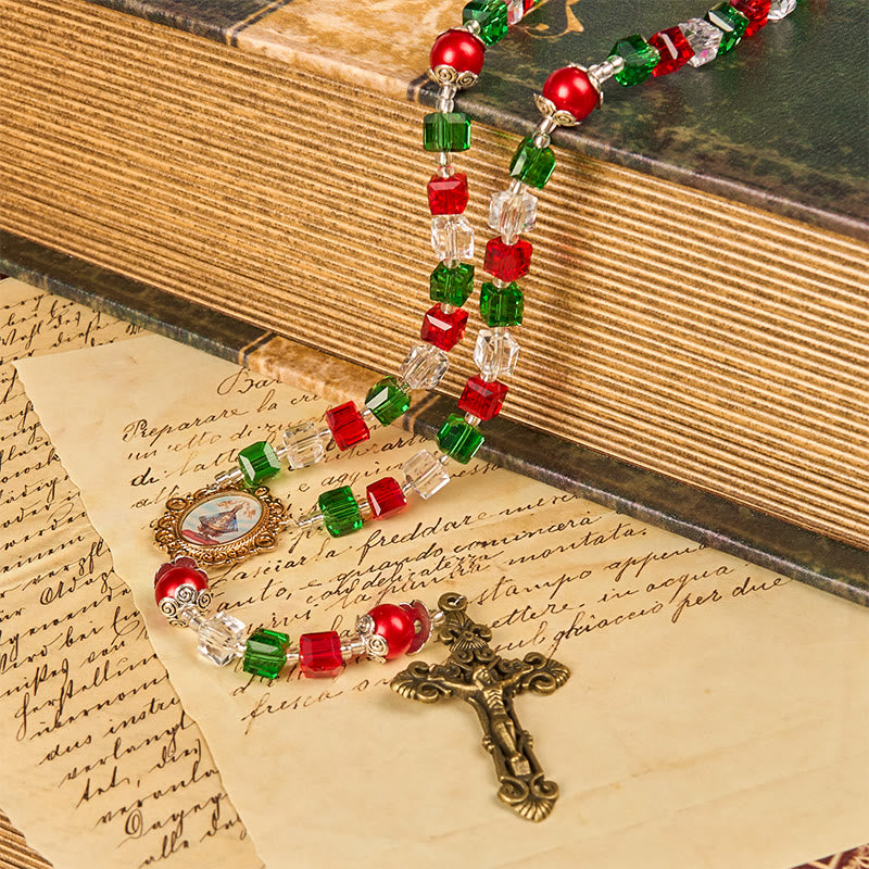 Christiandiscipleshop Our Lady of Guadalupe & Crucifix of 8mm Tricolor Beaded Handmade Rosary