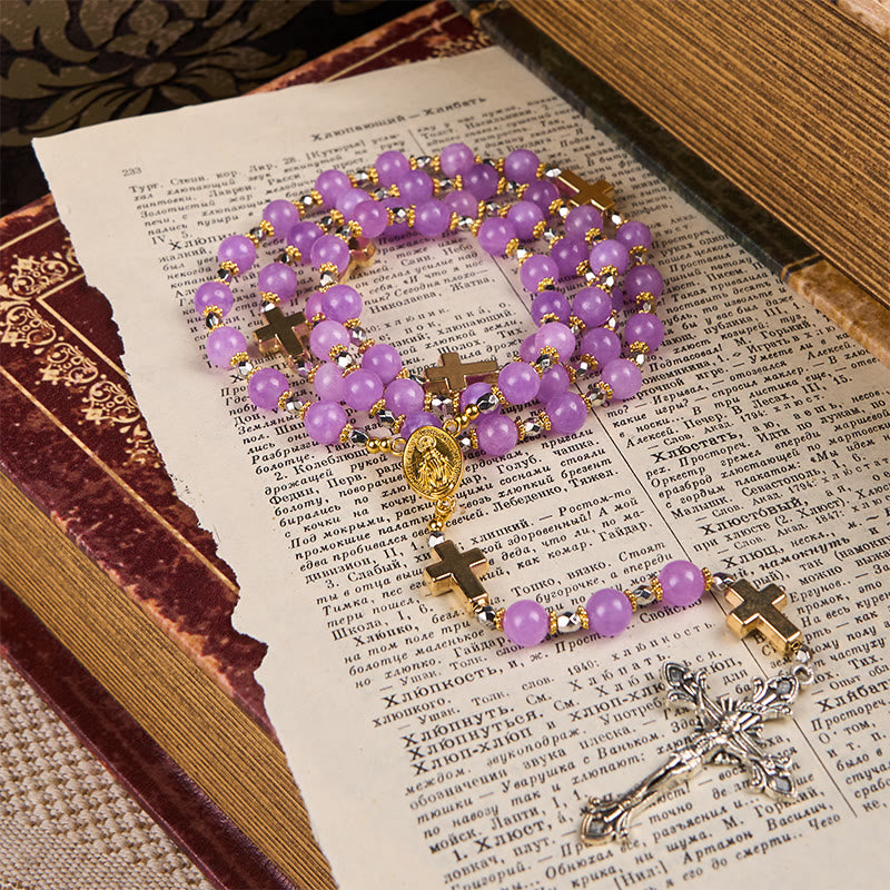 christiandiscipleshop Miraculous Medal & Crucifix of 8mm Exquisite Lavender Beads Handmade Rosary