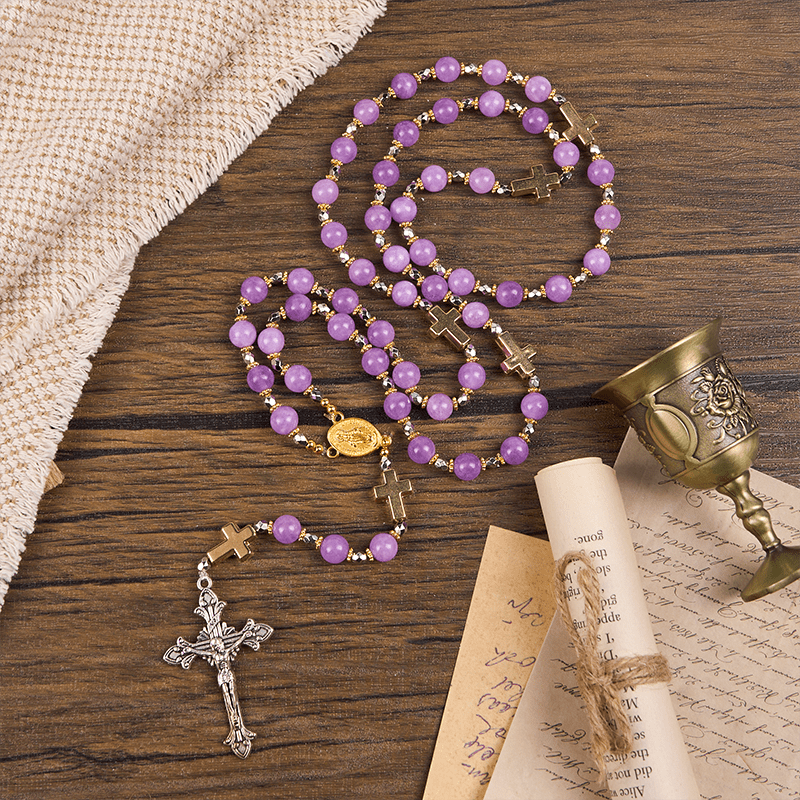 christiandiscipleshop Miraculous Medal & Crucifix of 8mm Exquisite Lavender Beads Handmade Rosary