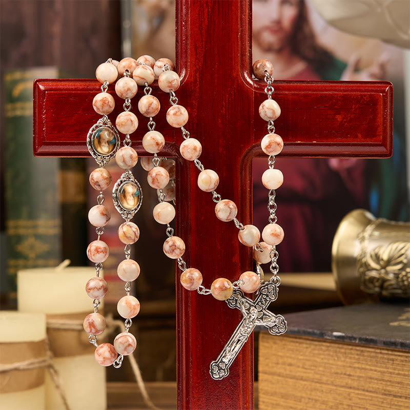 Christiandiscipleshop Our Lady Pray For US & Crucifix of 8mm Red Stone Prayer Beads Rosary