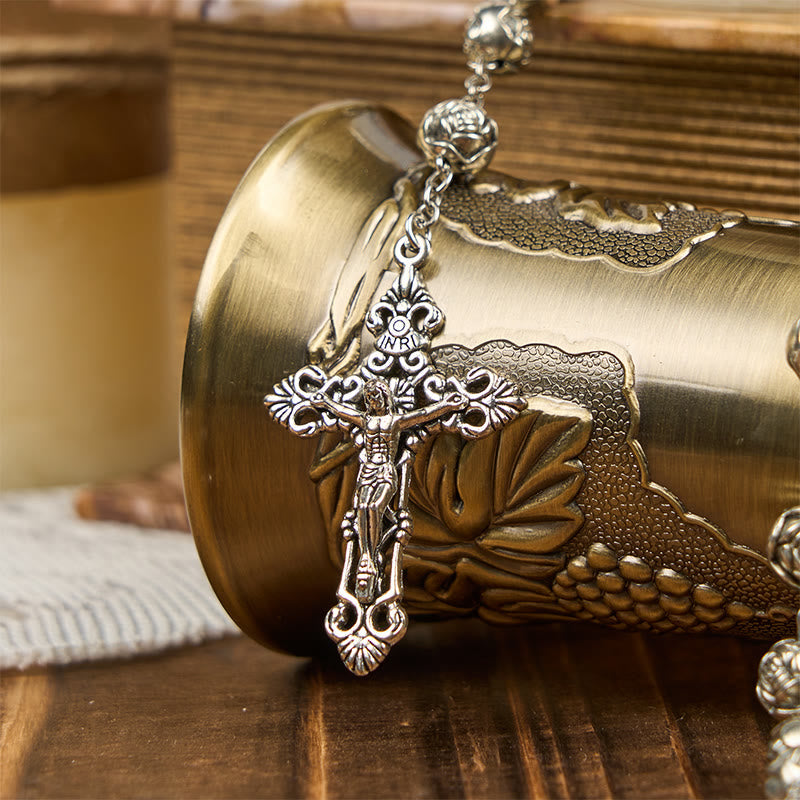 christiandiscipleshop Miraculous Medal & Crucifix of 10mm Rose Prayer Beads Rosary