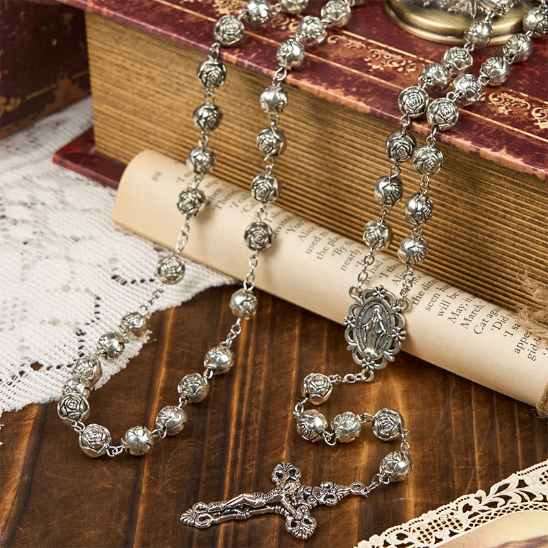 christiandiscipleshop Miraculous Medal & Crucifix of 10mm Rose Prayer Beads Rosary