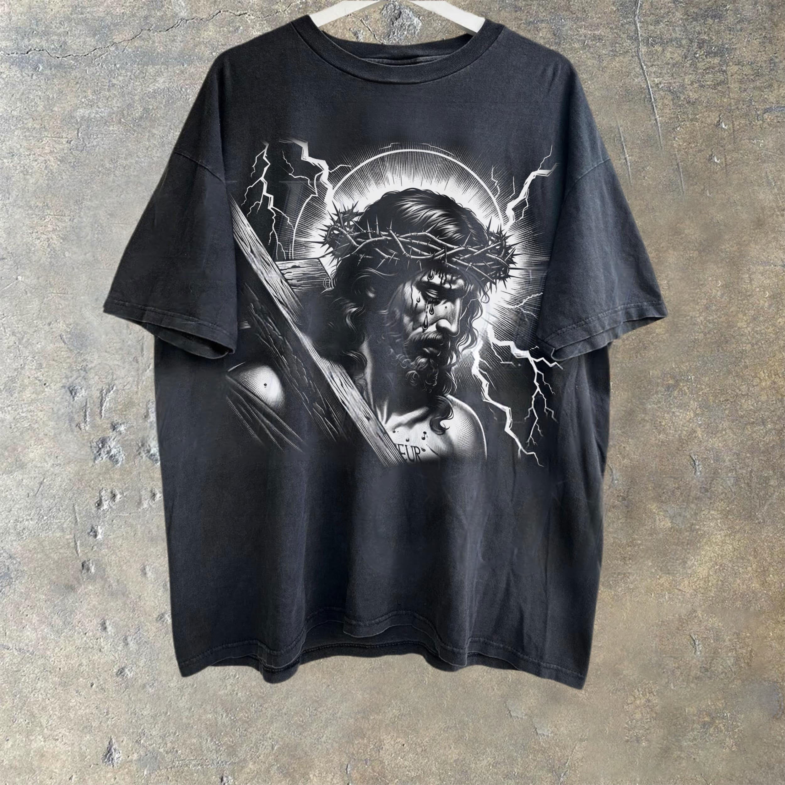christiandiscipleshop Jesus Holding Cross Vintage 90s Graphic T-shirt