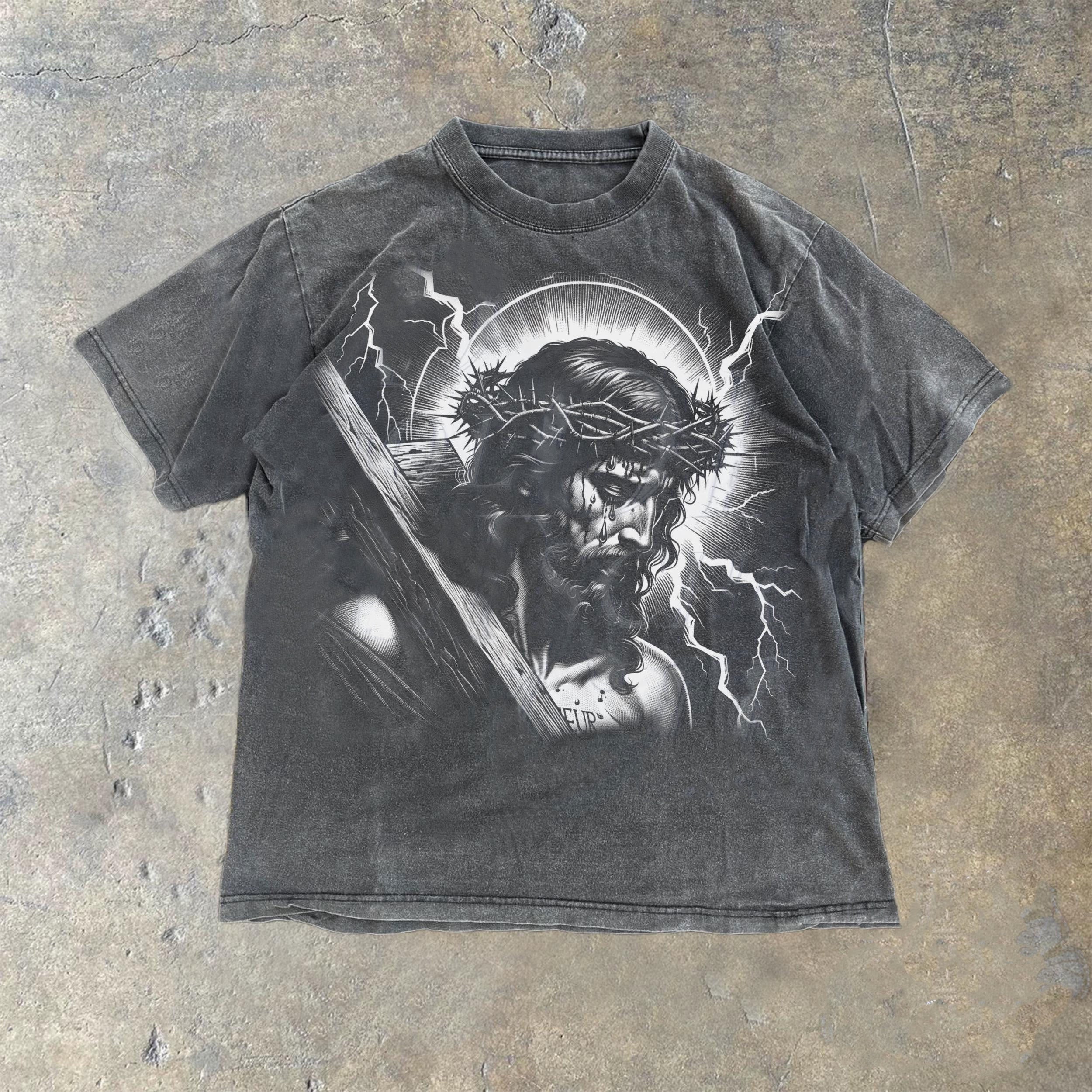 christiandiscipleshop Jesus Holding Cross Vintage 90s Graphic T-shirt