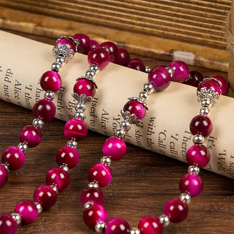 christiandiscipleshop Miraculous Medal & Crucifix of 8mm Pink Tiger Eye Gemstone Beads Rosary